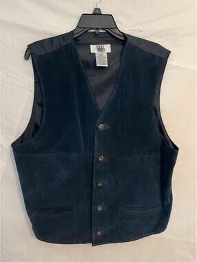 City Streets Genuine Suede Leather Vest Navy Blue Button Front Men's Size Large